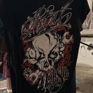 Metal Mulisha Black and Orange Fitted Short Sleeve Tee